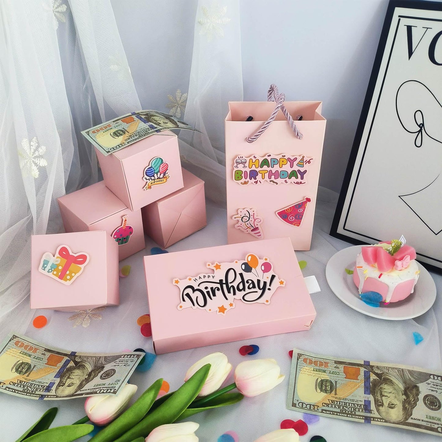 Neioaas DIY Surprise Gift Box with Accessories Set- Creative Bounce Box for Money & Photos, DIY Unique Romantic Surprise Gift Box for Birthday, Valentine's Day, Anniversary, Wedding (Birthday,Black)