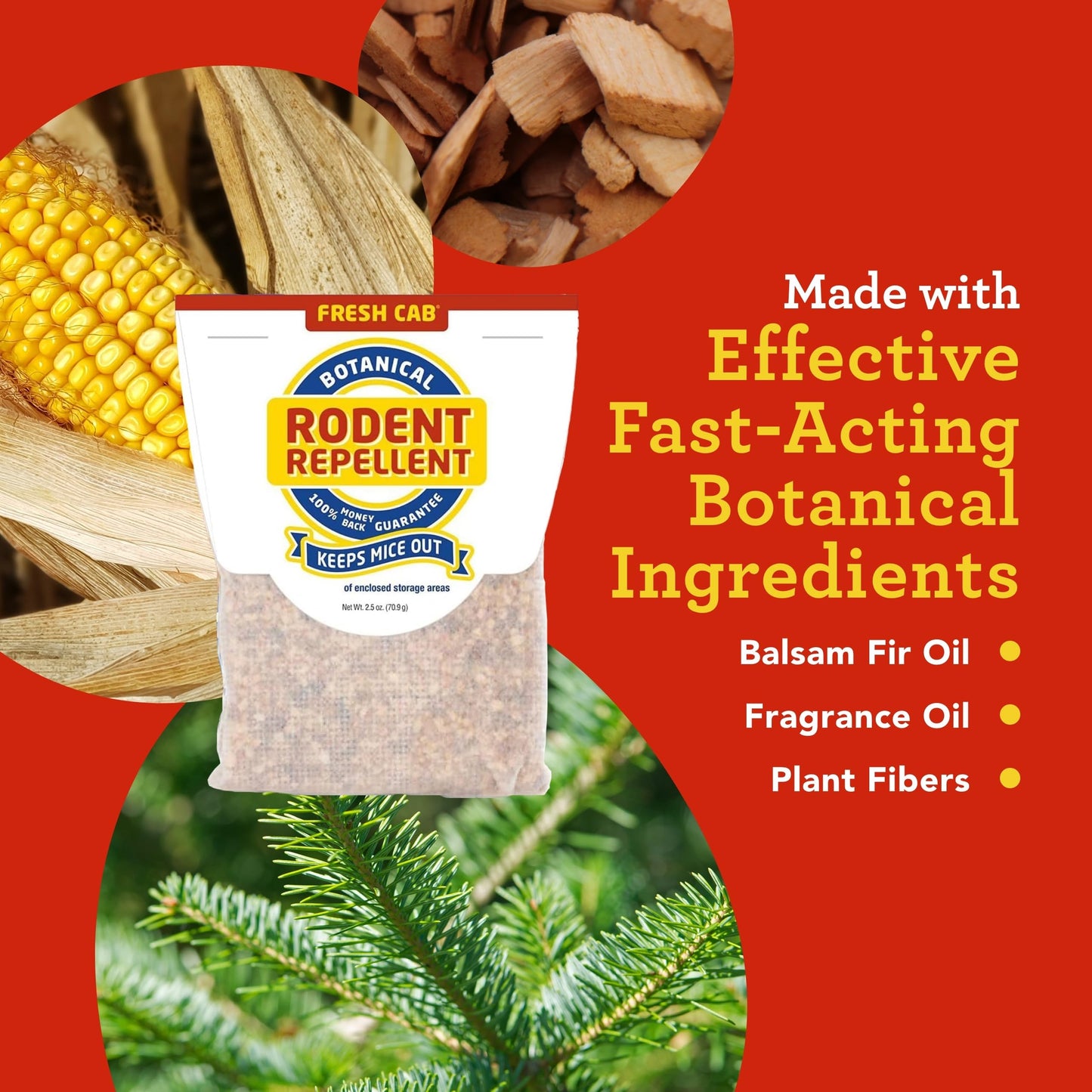 Fresh Cab Rodent Repellent - Botanical Pest Control for Indoor Use - Safe for Kids & Pets When Used As Directed - Made with Plant Fibers, Balsam Fir Essential Oil & Fragrance - 4-Pack