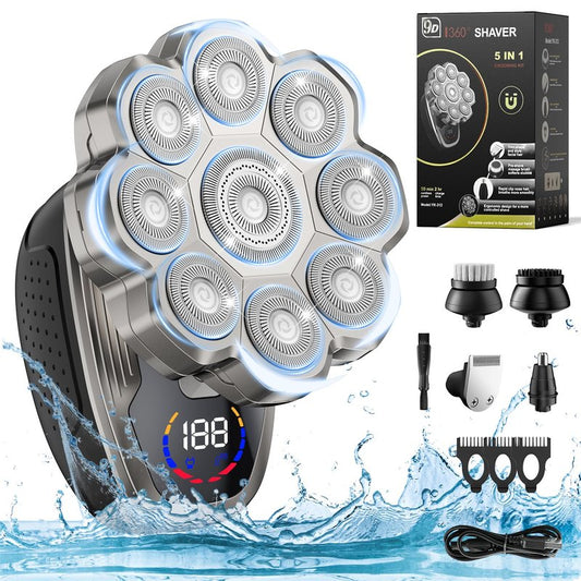 Head Shaver, 9D Head Shavers for Bald Men,Electric Razor IPX7 Waterproof for Men Skull, Wet/Dry LED Display Rechargeable 360° Rotary Shaver Grooming Kit for Close Shaving, with Type-C Charge