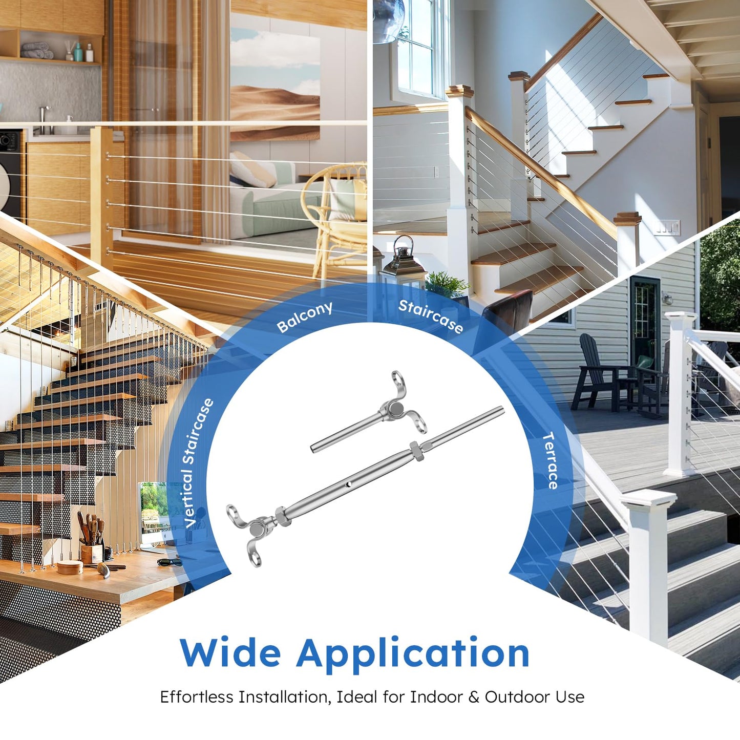 KALLSDY 16 Pairs Stainless Steel Cable Railing Kit Fit 5/32" Wire Rope, Angle 180°Adjustable Swage Toggle Turnbuckle Tensioner and End Fitting, T316 Marine-Grade Cable Railing Hardware for Wood Post
