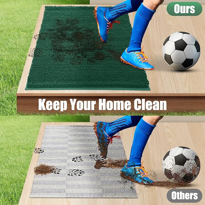 IM HOME Chenille Absorbent Outdoor Doormat 60" x 36", Washable Muddy Door Mats for Dog Non Slip Indoor Doormat Dog Mat for Muddy Paw Front Inside Doormats for Entryway Green