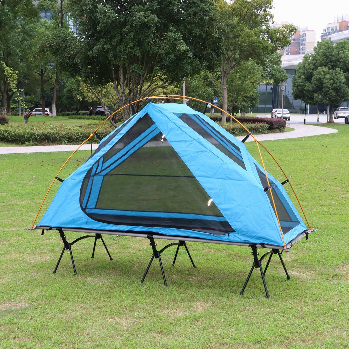 Arctic Lemmings 4-in-1 Foldable Elevated Cot Tent Set for 1 Person - Elevated Camping Bed for Outdoor Hiking