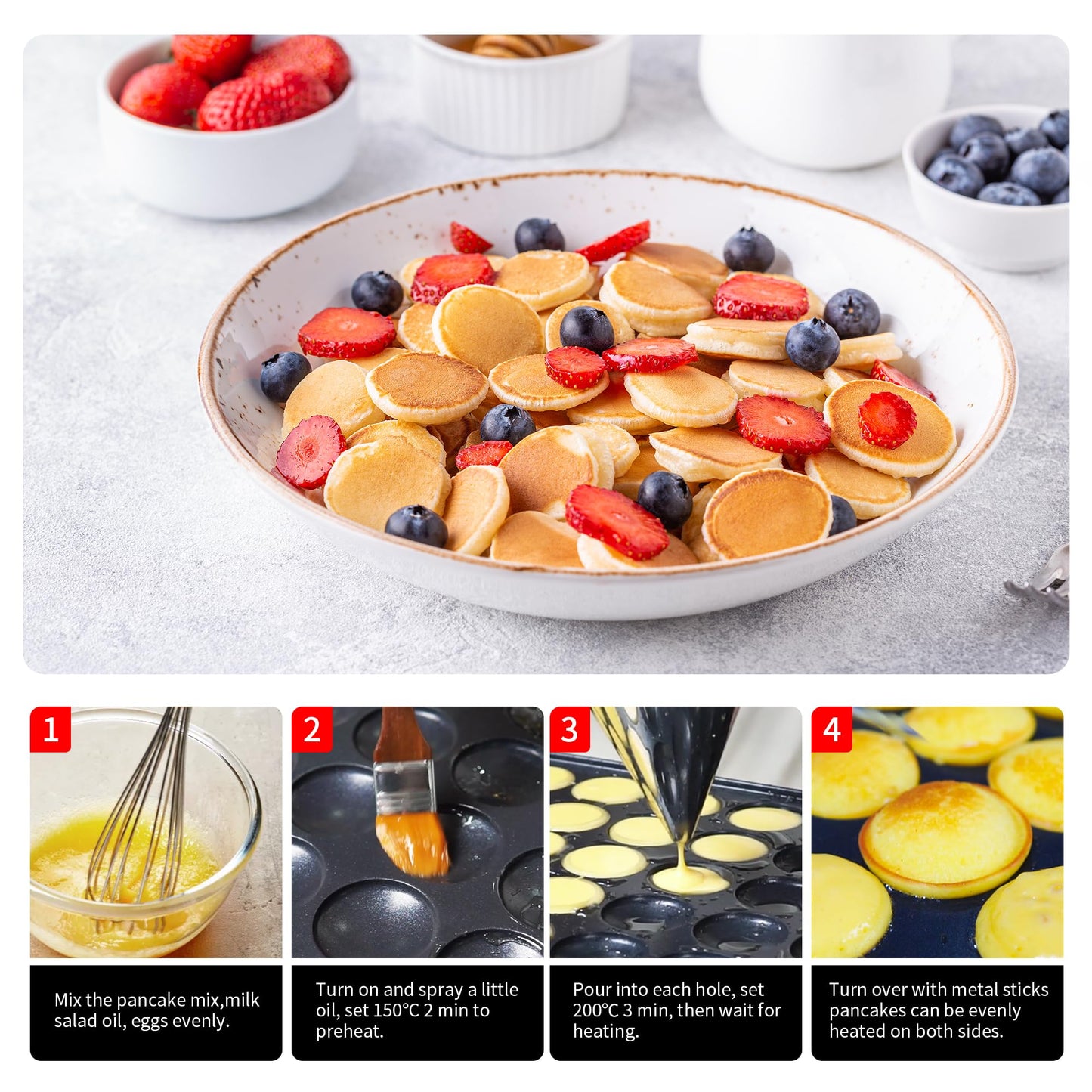 110V Mini Dutch Pancake Baker, 50PCS 1700W Commercial Electric Nonstick Waffle Maker Machine, 2 Timers Separate Control& 1.8 Inches Pancake Maker with 2 Thermostats, for Home and Restaurants