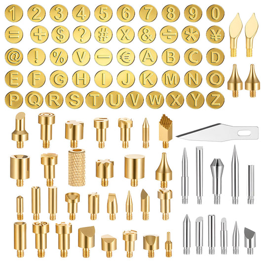 99 Pcs Wood Burning Tips Kit Pyrography Wood Burning Tip Set Letter Wood-Burning-Tip Set Including Alphabet Number Symbol for Wooden Burner Craft DIY Embossing Carving Crafts