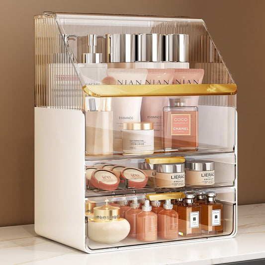Makeup Organizer Countertop with Lid, Skincare Organizers for Vanity, 3 Tiers Clear Makeup Storage Cosmetic Display Cases Holder for Bedroom Bathroom Dresser Desk Countertop