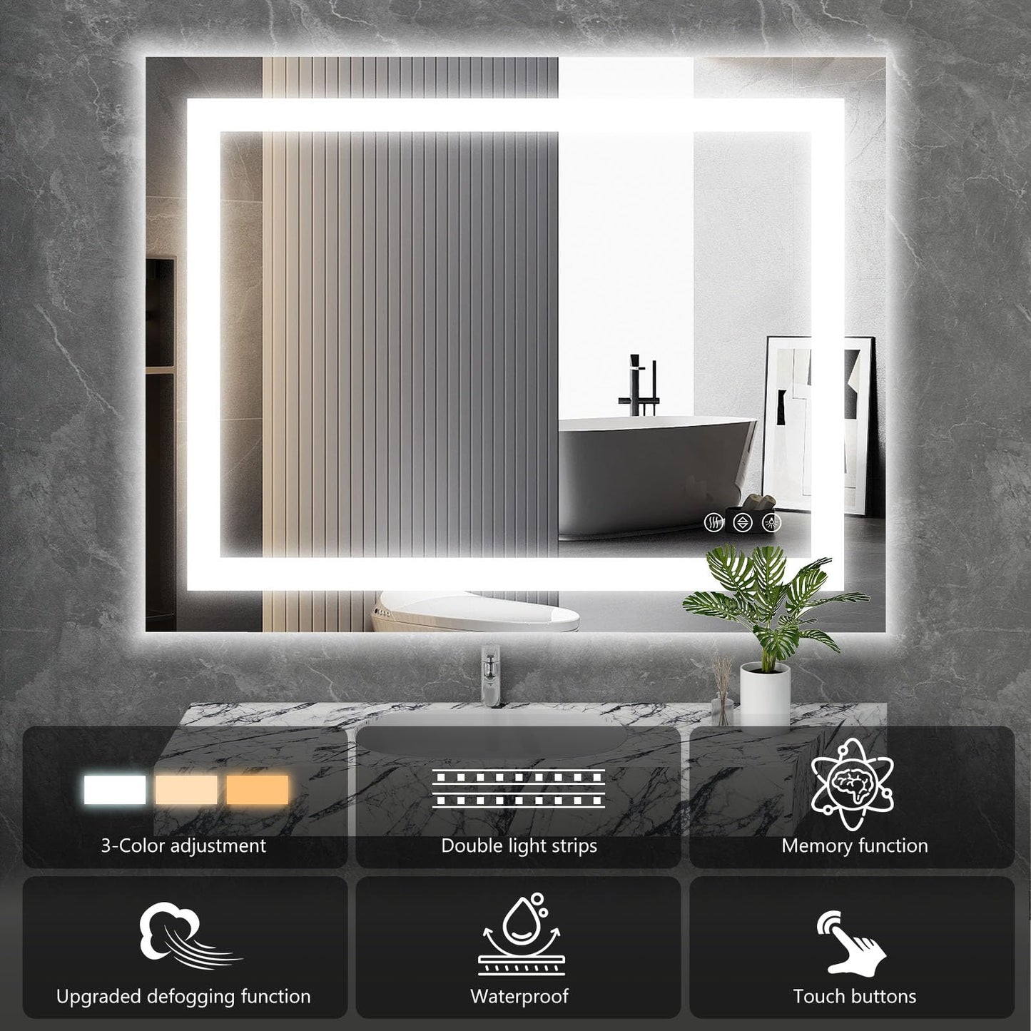 Sweetcrispy 32"x40" Smart Anti-Fog LED Bathroom Mirror with 3 Color Temperatures, Dimmable, Memory Function, Rectangle Modern Vanity Mirror