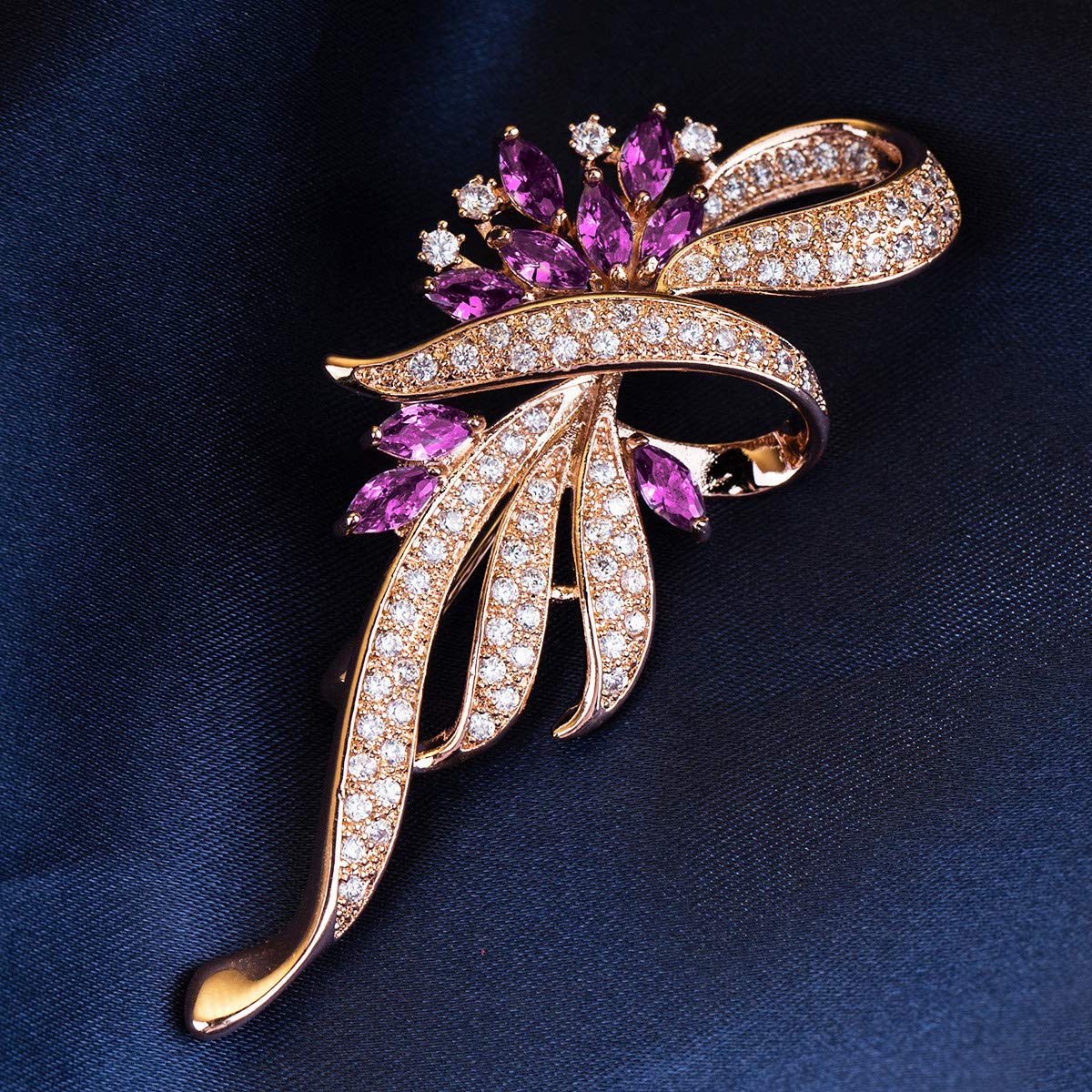 Merdia Created Crystal Brooch Fancy Vintage Style Flower Brooch Pin for Women, ladies with Blue/Purple Created Crystal | Vintage Fashion | Brooches and Pins for Women | Gold(3Pcs Purple)