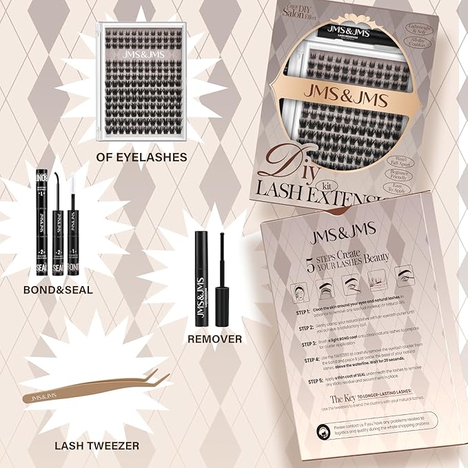 JMS&JMS Anime Fluffy Lash Clusters Kit Individual False Eyelashes Extension Kit, Manga Lashes Eyelash Clusters Kit with Lash Bond and Seal Eyelash Applictor Lash Remover (JMS06-CC-8-18Mix)