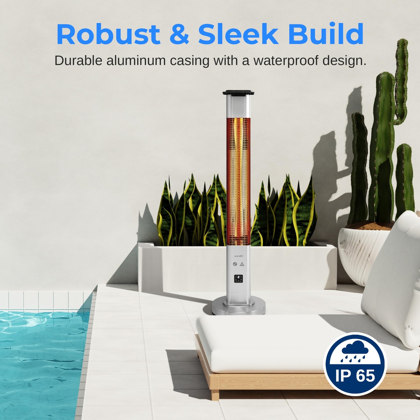 SereneLife Outdoor Electric Patio Heater - 1500W High-Efficiency Infrared Heating, Remote Control Standing Heater with Aluminum Reflector, Waterproof Design, IP65 Approved, Quiet Operation
