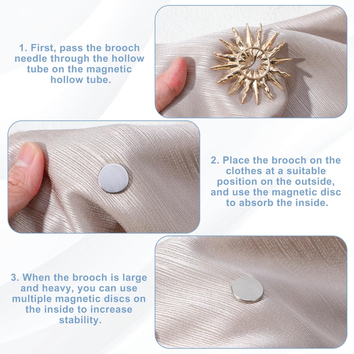 Hecila 4 Pairs Mini Magnetic Pin Brooch Converters Magnetic Clasps Metal Clothing Magnets Buckle Almost Invisible Magnets Pins Converter Lapel Pin Holder for Hijab Scarf Shawls Thin Fabric