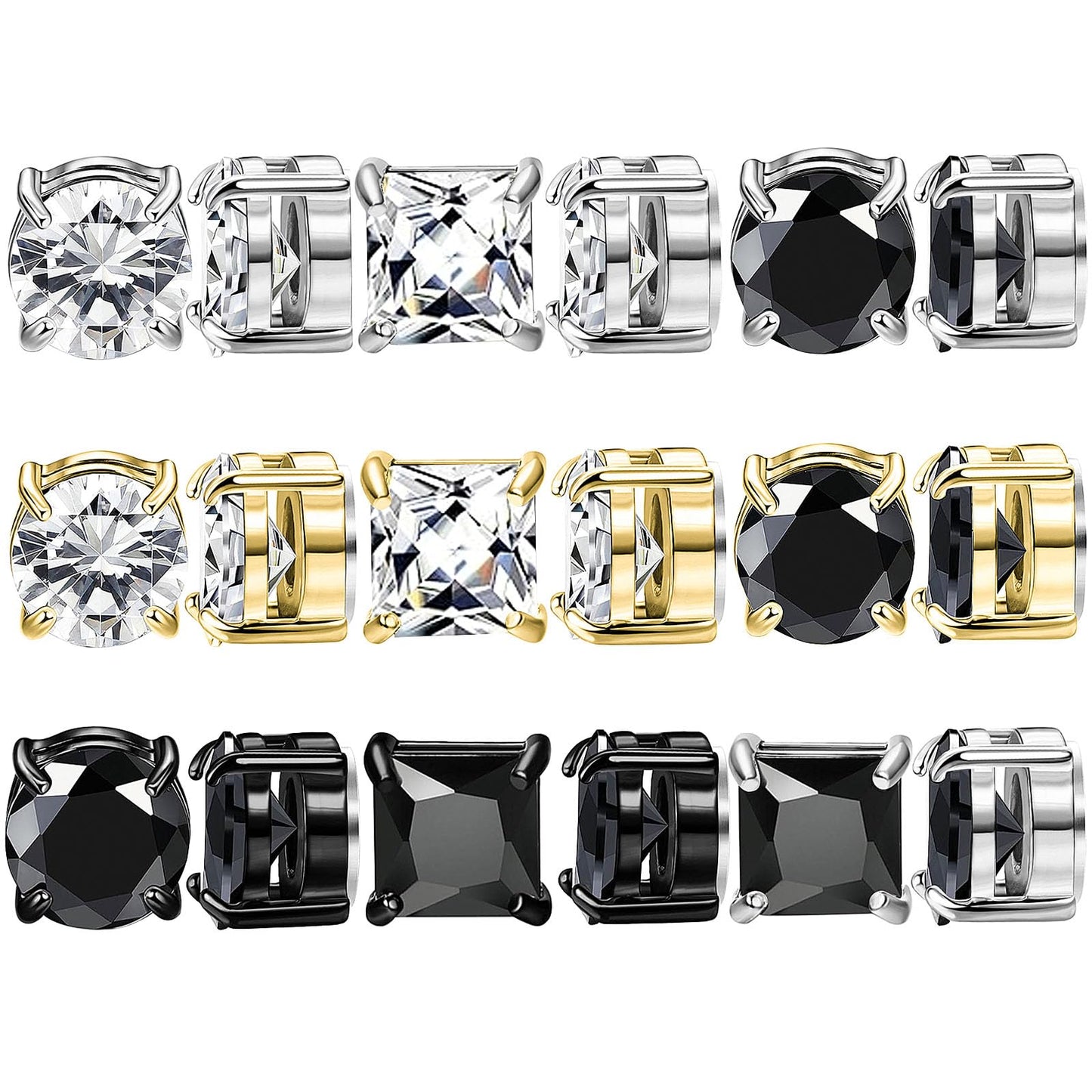 NEWITIN 9 Pairs Magnetic Earrings for Men Clip on Earring Stainless Steel Magnet Earring Unisex Hoop Dangle Cross CZ Studs Non Piercing Magnetic Stud Earrings for Men Women