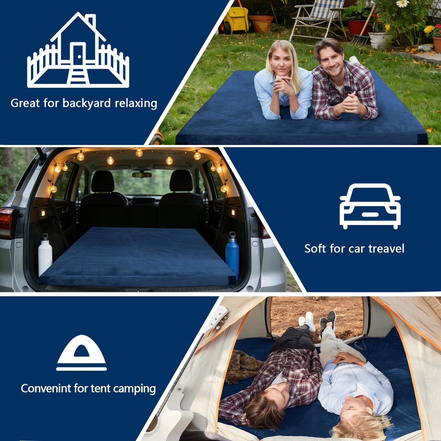 CYMULA CertiPUR-US Queen Memory Foam Camping Mattress Pad, Portable Foam Sleeping Pad for Camping, Roll up Sleeping Mat Floor Mattress Guest Floor Bed for Sleepover, Car, Tent SUV Cot Mattress
