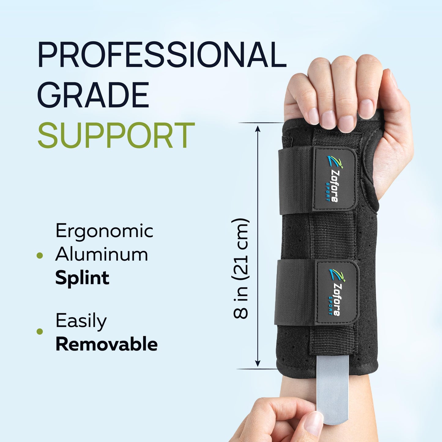 ZOFORE SPORT Carpal Tunnel Wrist Brace Support with 2 Straps and Metal Splint Stabilizer - Helps Relieve Tendinitis Arthritis Carpal Tunnel Pain - Reduces Recovery Time for Men Women - Left (L/XL)