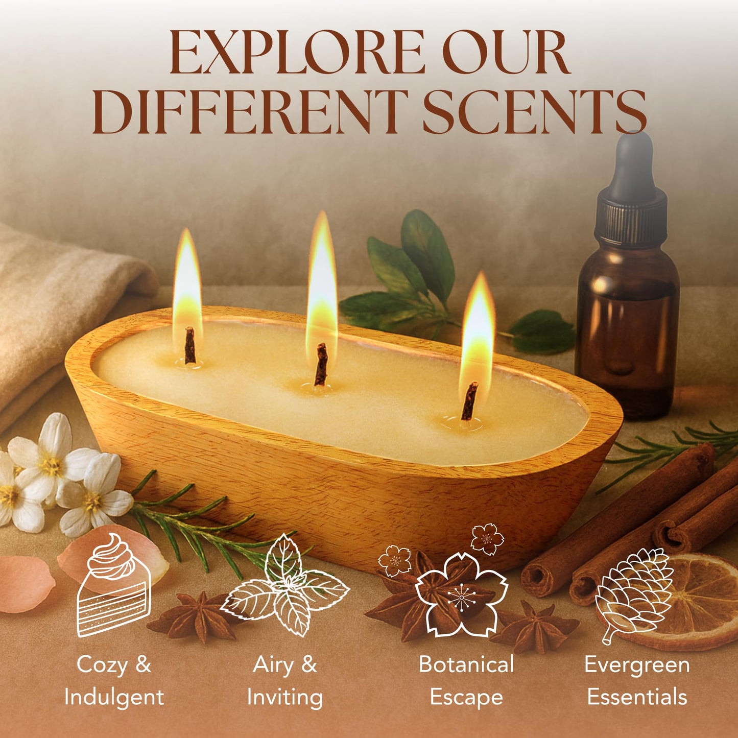 Dough Bowl Candle Co. Jasmine Candle for Women or Men - 10x6 3 Wick Scented Candles for Home, Mango Wood Large Luxury Soy Candles with Scented Wax, Long Burning 40H Burn Time for Spring or Summer
