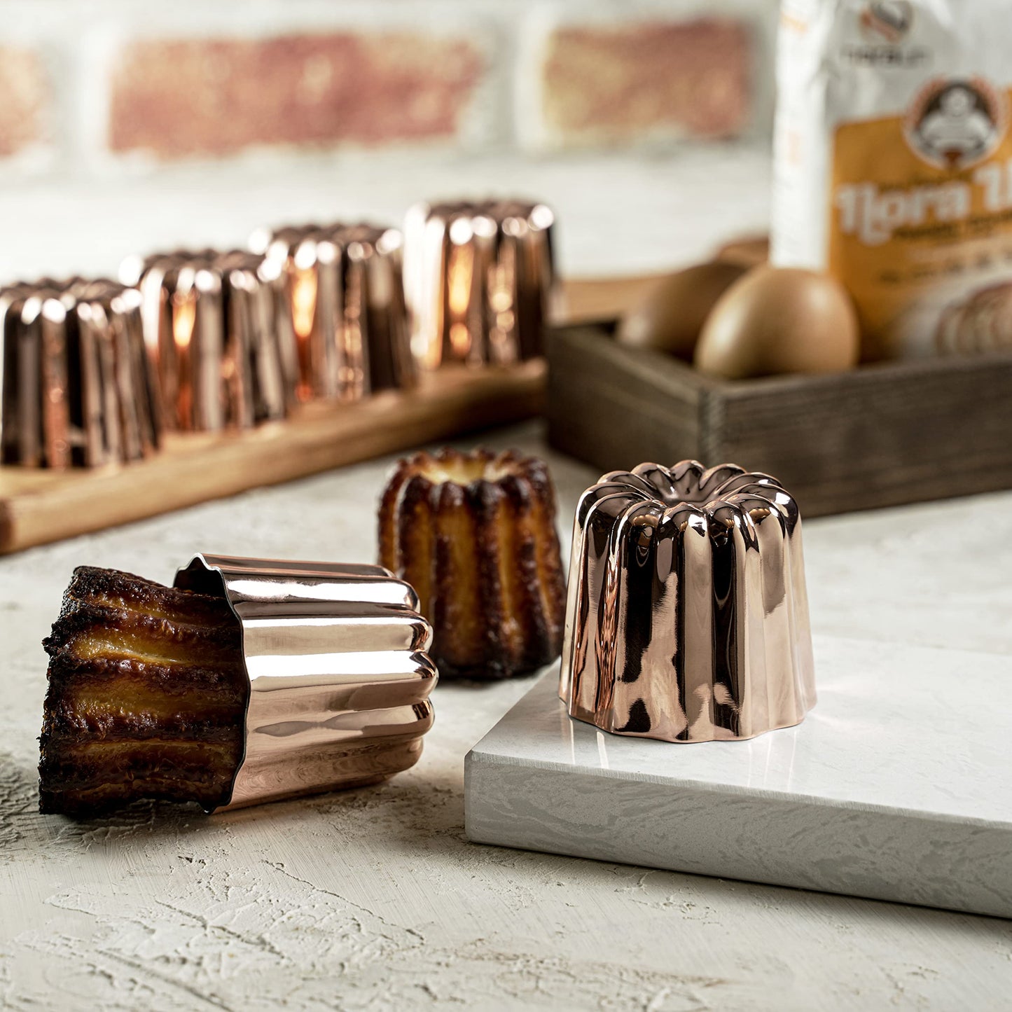 Hakart Set of 6 Copper Canele Molds 2.1 Inch, Traditional Size French Caneles, Nonstick Pastry Caneles