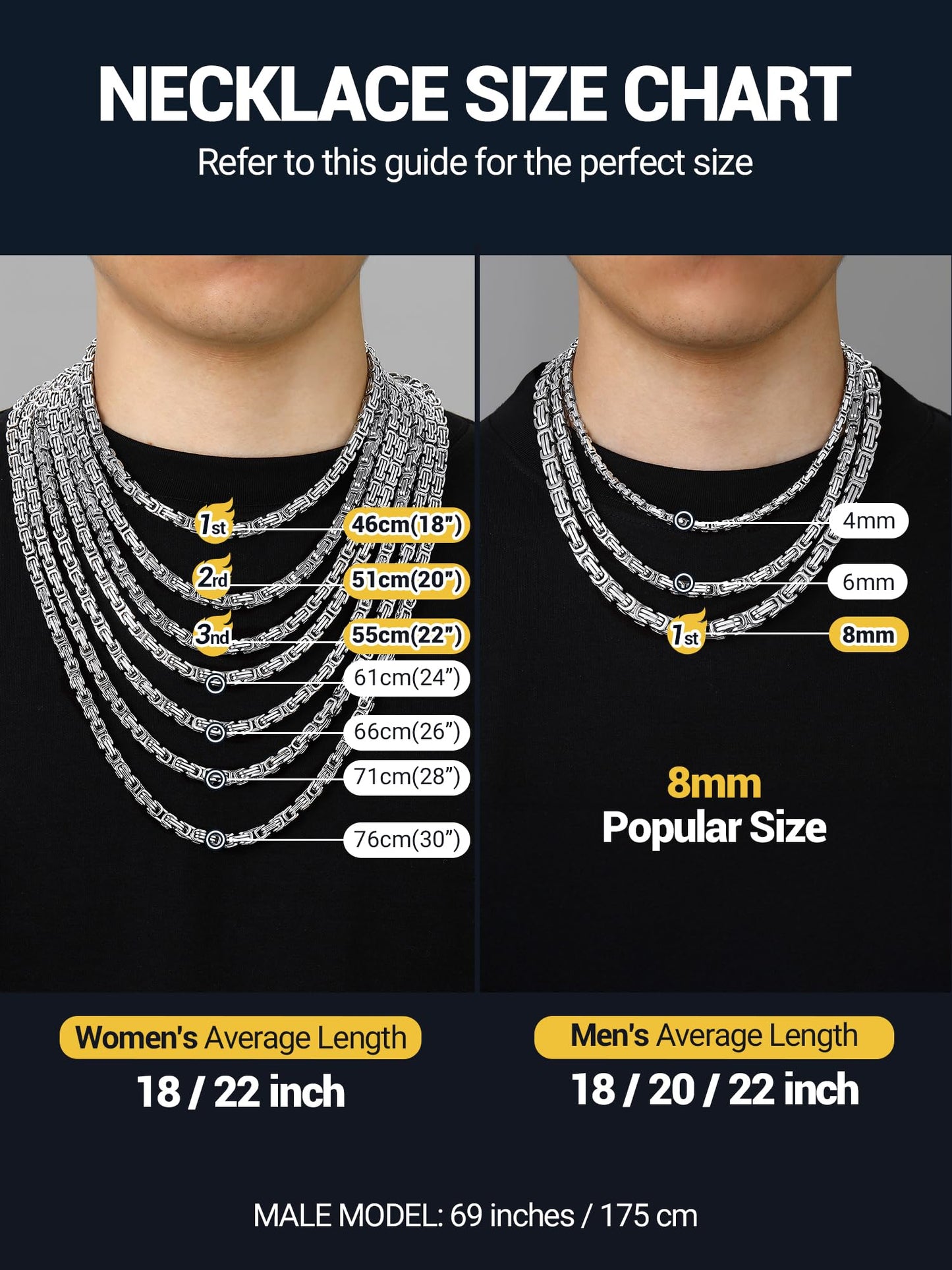 PROSTEEL Necklace For Men Byzantine Link Neck Chain 24 Inch Stainless Steel Aesthetic Necklace Jewelry