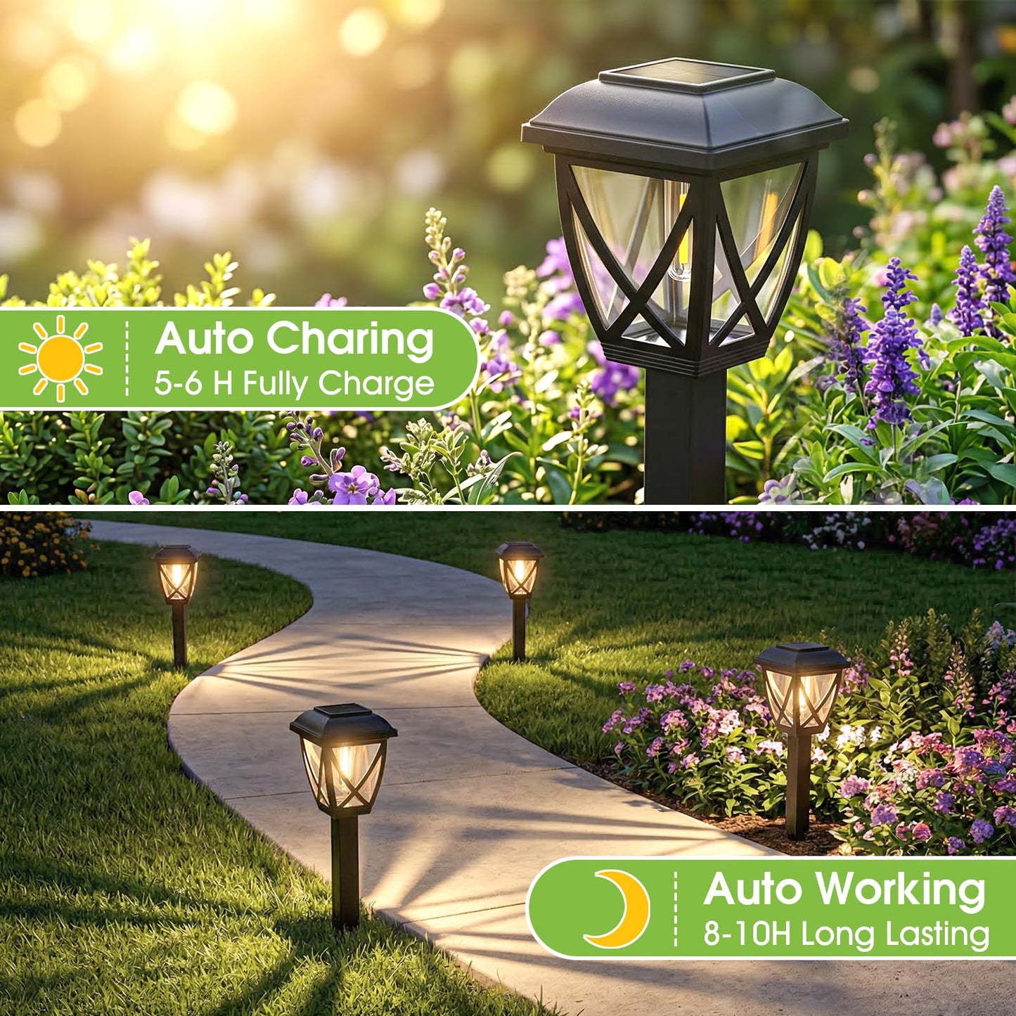 Greluna Solar Pathway Lights Outdoor 10 Pack, Auto On/Off Waterproof Solar Garden Lights, Energy Saving LED Landscape Outside Lights for Yard, Walkway, Patio & Driveway Decor