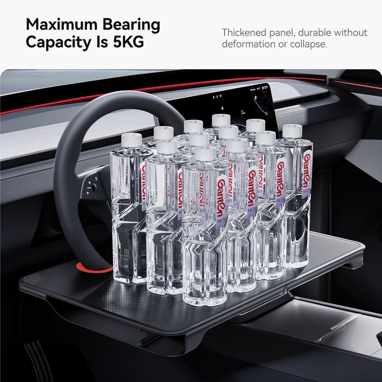 YONZEE 2-in-1 Car Steering Wheel Desk Tray & Car Seat Gap Filler Organizer – Foldable Carbon Fiber Look Table for Laptop, Eating, Writing – for Standard Round Steering Wheels