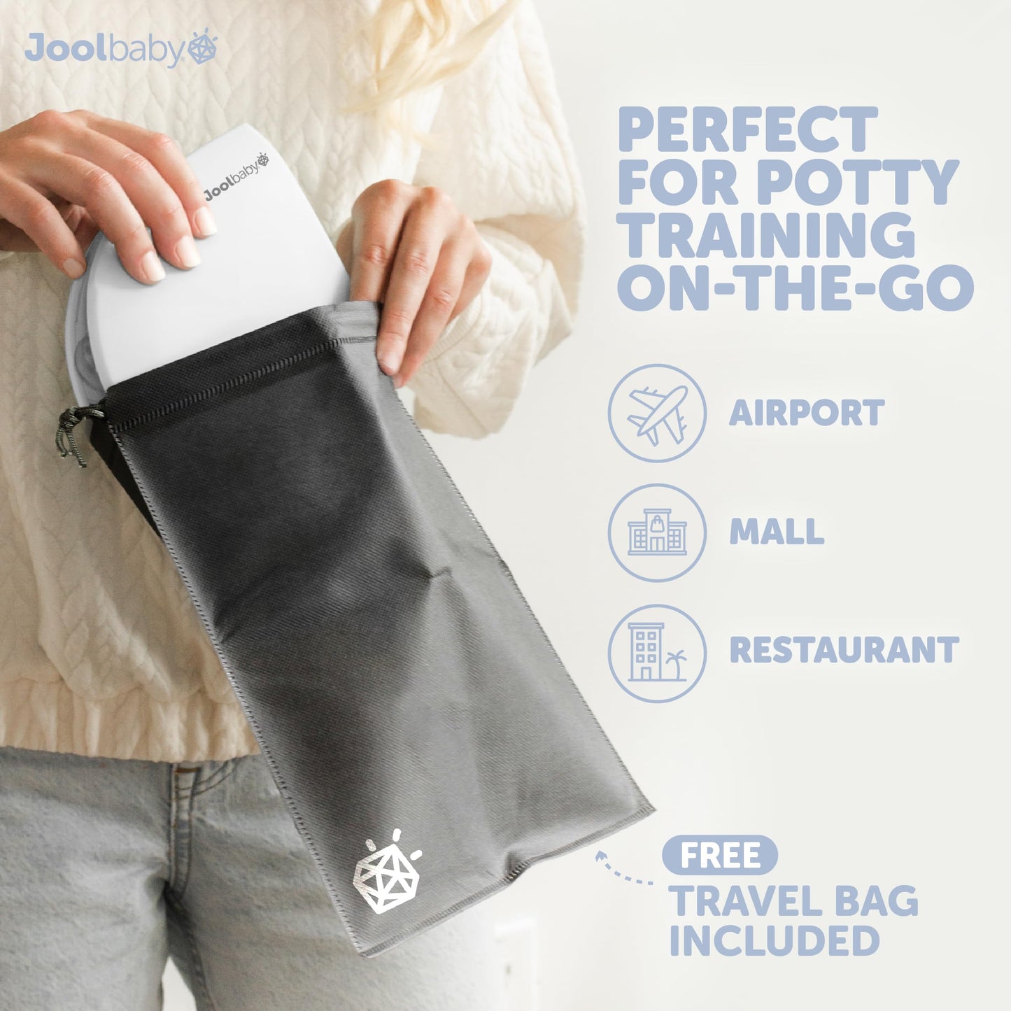 Jool Baby Folding Travel Potty Training Seat for Toddlers, Fits Round & Oval Toilets, Non-Slip Suction Cups, Includes Free Travel Bag (White)