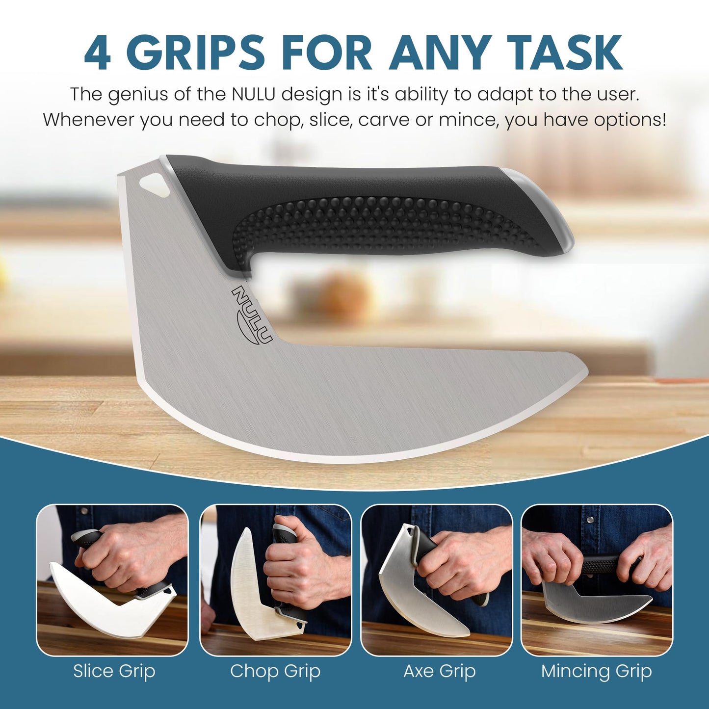 NULU Bundle Ergonomic Kitchen Knife Signature Bamboo Cutting Board and Bamboo Knife Dock