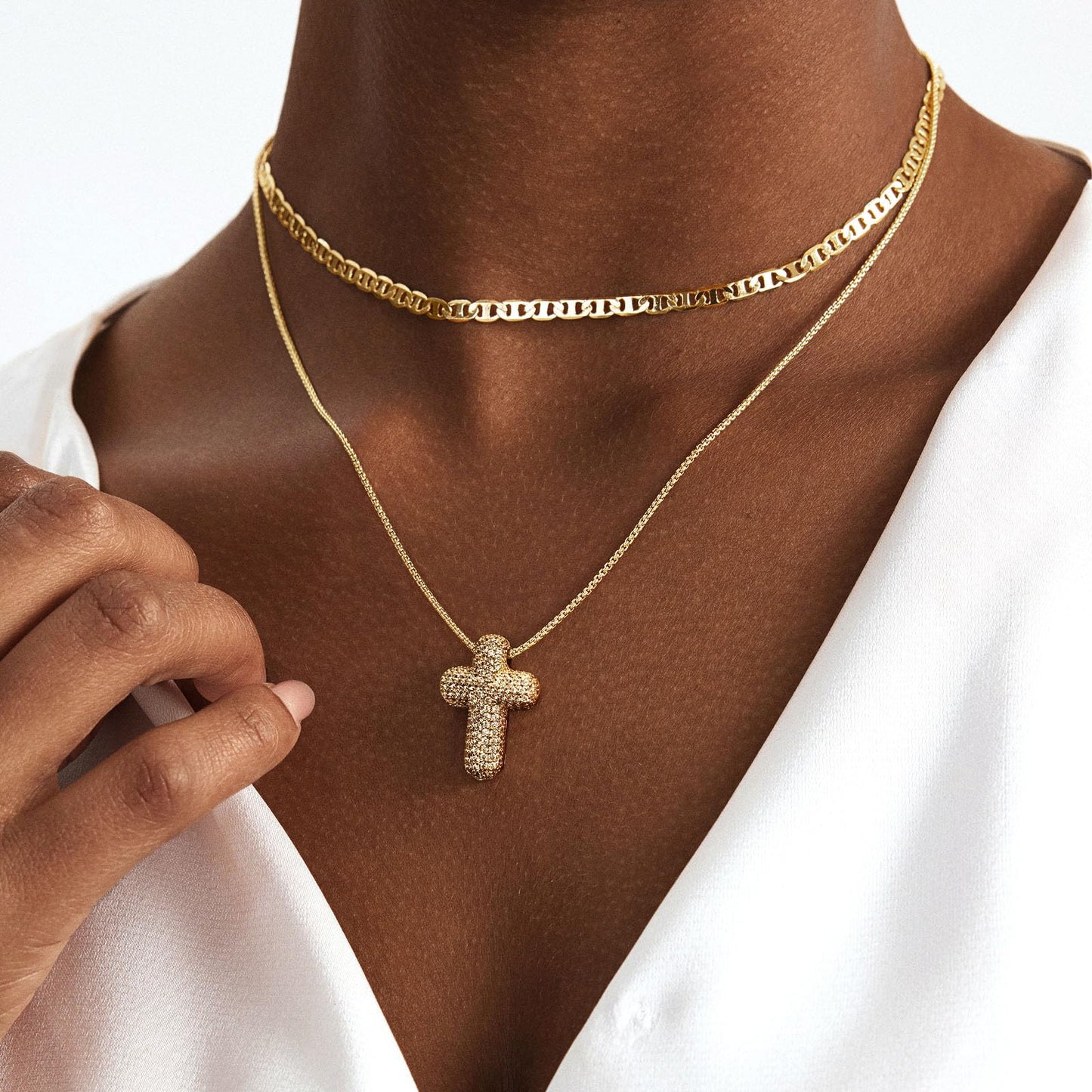 OGD Layered Gold Necklaces for Women 14k Gold Plated Cross Necklace for Women Stackable Stacked Stacking Dainty Gold Necklace Mariner Chain Necklace CZ Cross Pendant Necklaces Set Simple Jewelry Gift