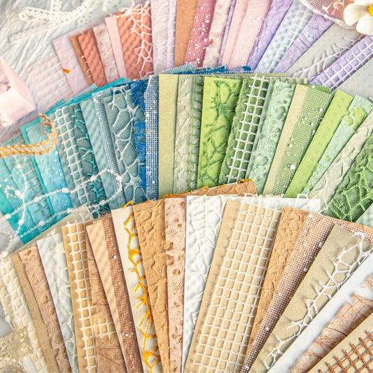 96 Pcs Textured Scrapbook Paper & Mesh Fabric Assortment, 6 Color Packs Mixed Decorative Craft Paper for Scrapbooking Junk Journaling Card Making Decoupage Collage Mixed Media Art Project DIY 3.9x5.5"