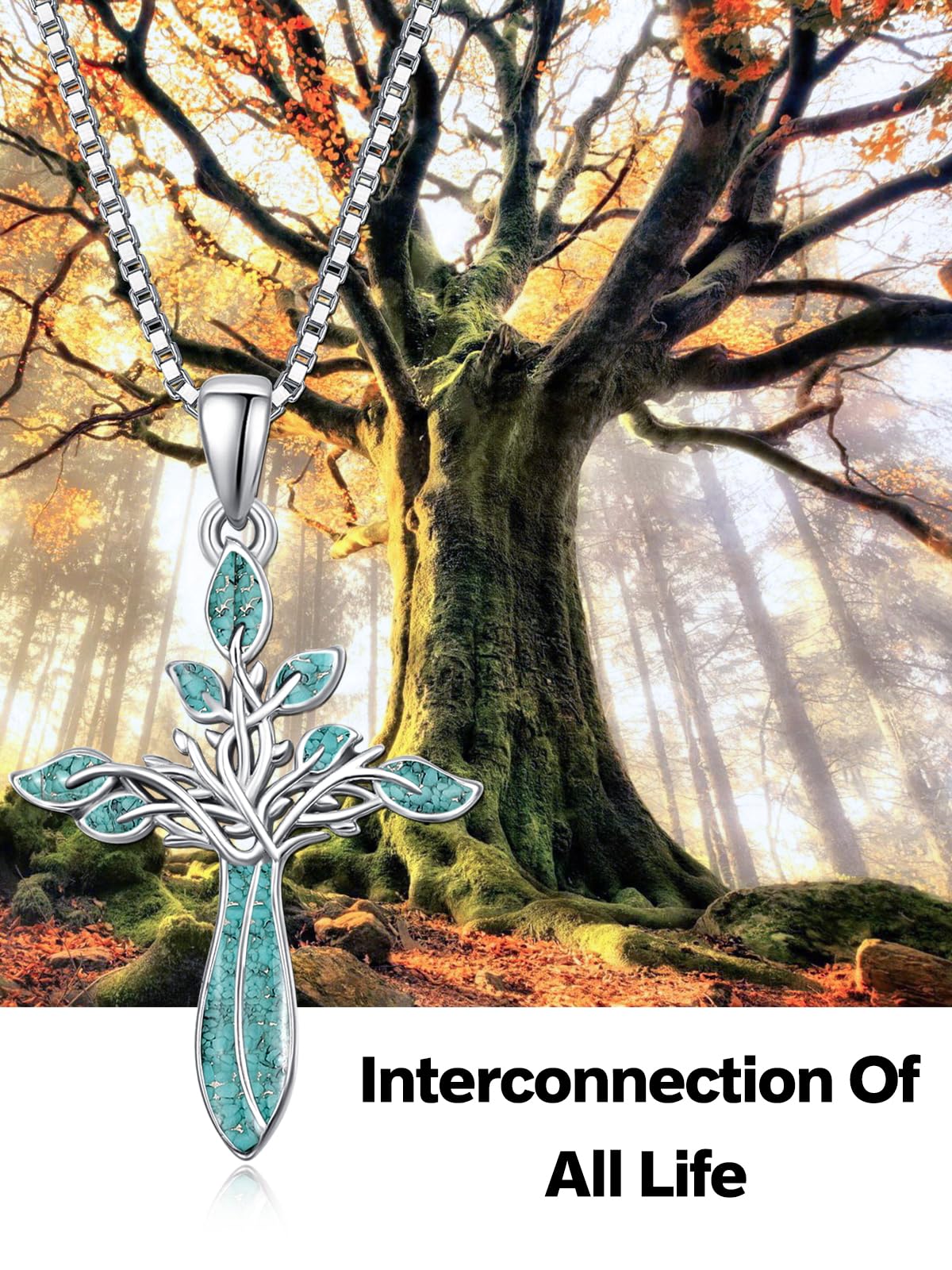 Dreamboat Turquoise Cross Necklace for Women Sterling Silver Cross Pendant Tree of Life Necklace Abalone Shell Faith Confirmation Gifts Christian Religious Jewelry for Mom