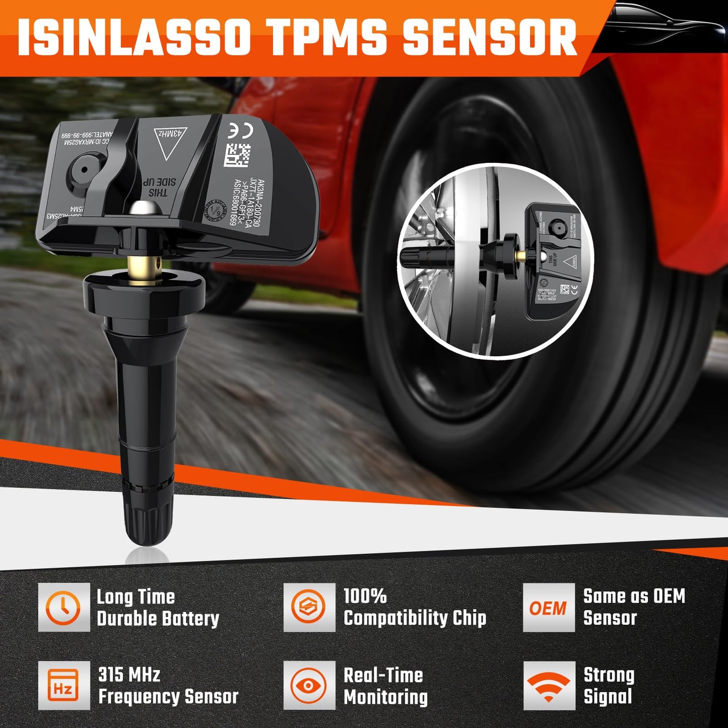 ISINLASSO TPMS Sensors, 433 MHZ Tire Pressure Monitor System Replacment Sensor for 2020 2021 2022 2023 2024 Chevy Silverado GMC Sierra Cadillac Buick Pontiac 13542523 13533166 4pcs