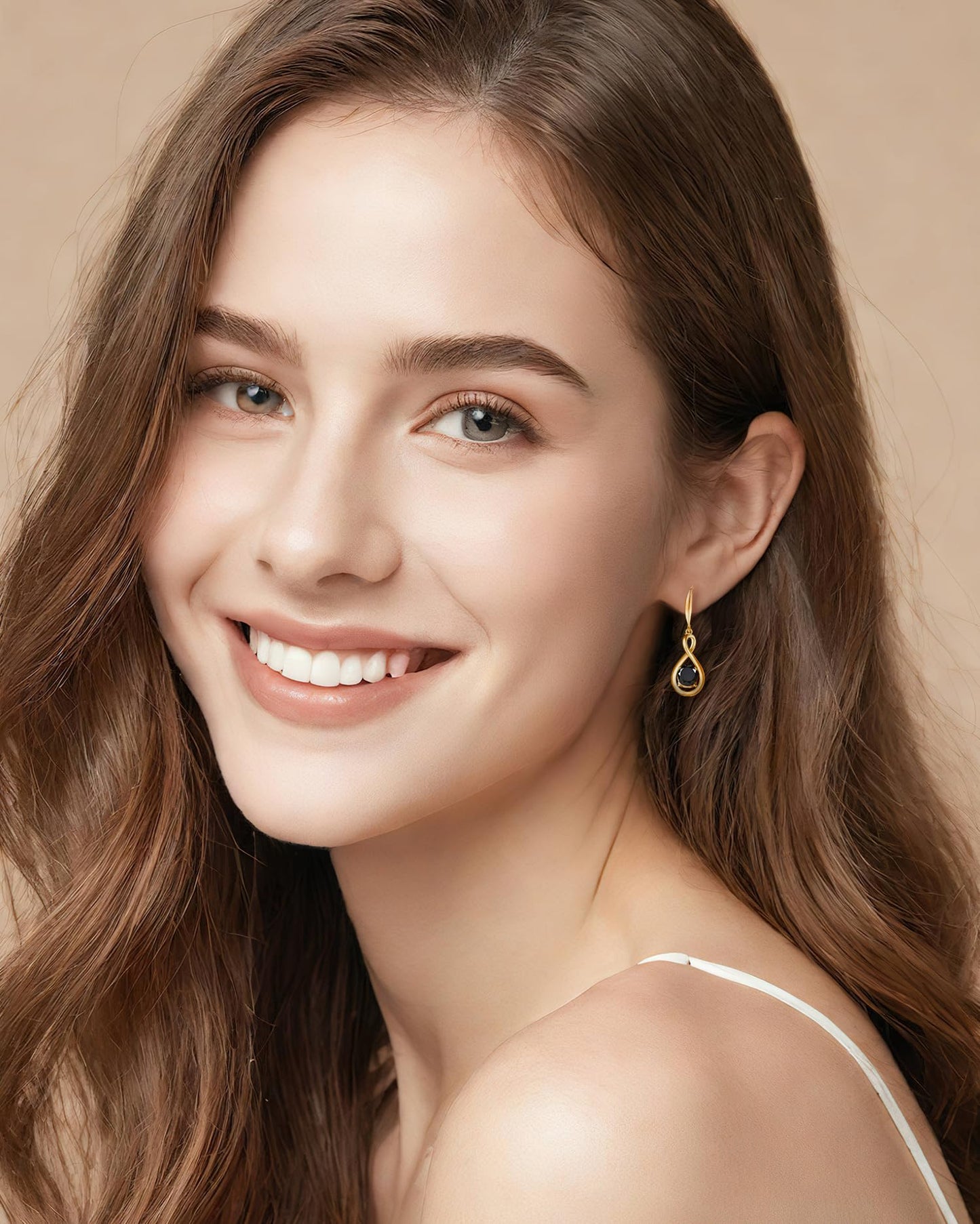 FANCIME Black Tourmaline Dangle Drop Earrings 925 Sterling Silver Yellow Gold Plated Dainty Infinity Bracelet Crystal Black Onyx Gemstone Earring Fine Jewelry Birthday Mothers Day Gifts for Mom Her Women