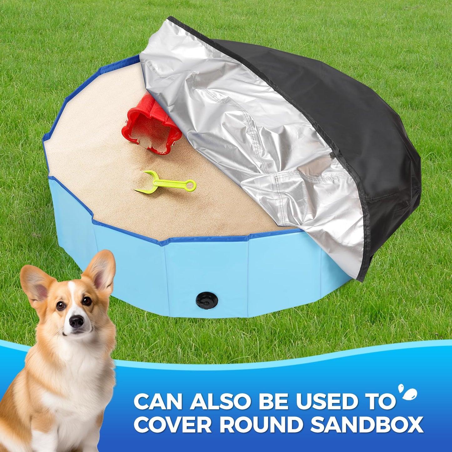 Tufmunb 120 inch Foldable Dog Pet Bath Pool Cover, Portable Round Collapsible Pool Cover with Oxford Cloth Material and Drawstring Design for Dog Pet Pool, Waterproof and Dustproof (Black)