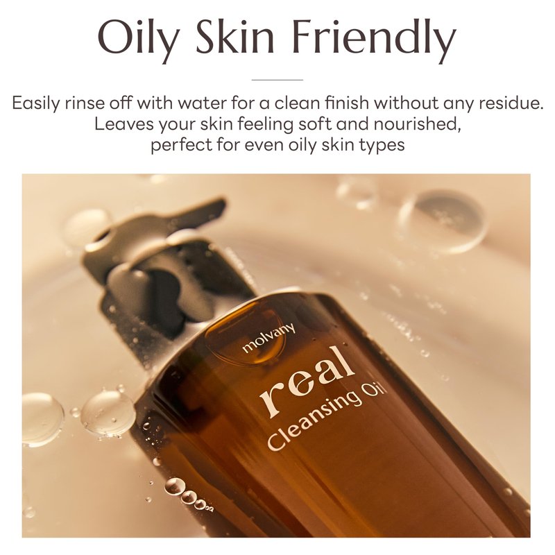 molvany Real Cleansing Oil - Korean Facial Cleanser, Whitehead, Blackhead & Makeup Remover - Complete Plant-Based Oil Cleanser Women Skincare - 6.76 fl. oz