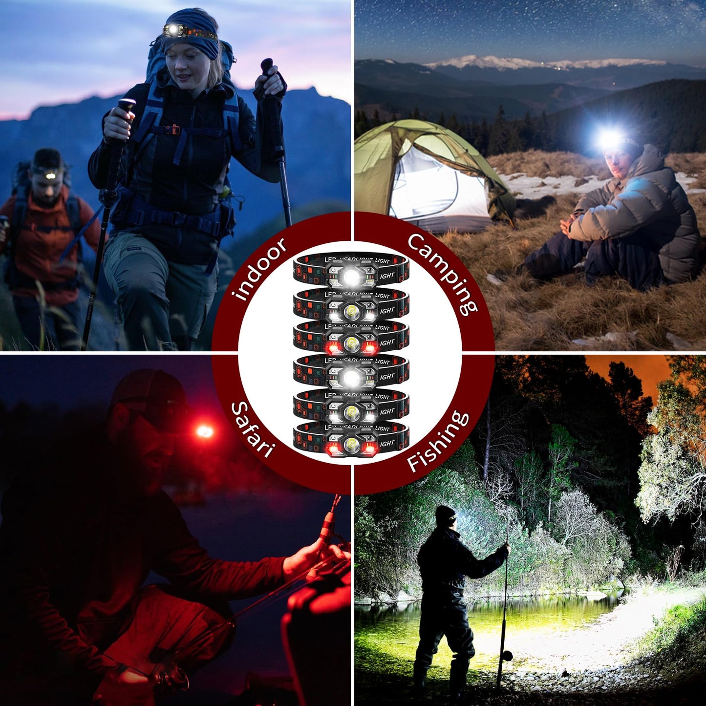 Northlet Headlamp Rechargeable 6Pack, 3000 Lumen Ultra-Light Bright Headlamp Flashlight with White Red Light, LED Headlight, 5+5 Mode for Outdoor Camping Fishing Running Hiking