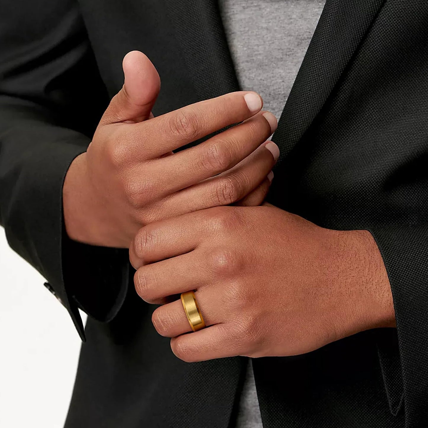 Jstyle Stainless Steel Rings for Men Women 8MM Wedding Band Rings Matte Surface - Beveled Polished Edge Mens Ring Size 8.5 18K Gold Plated Ring for Men