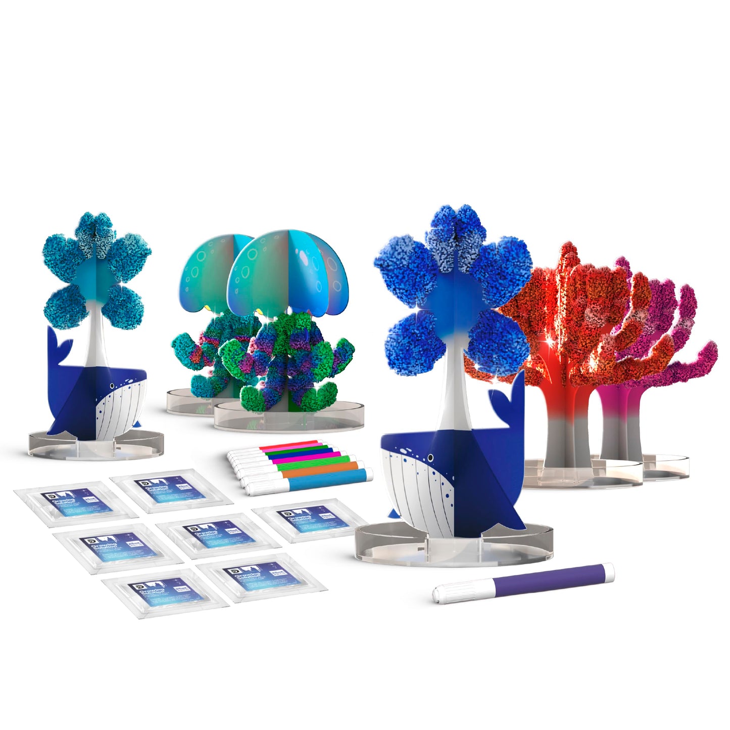 Discovery™ Deep Sea Crystal Grow Kit – 32-Piece STEM Chemistry Lab for Kids| Grow Colorful Crystals on 8 Sea Creatures| Educational Craft Kit with Art Supplies| DIY Science Activity Set Gift| Ages 8+