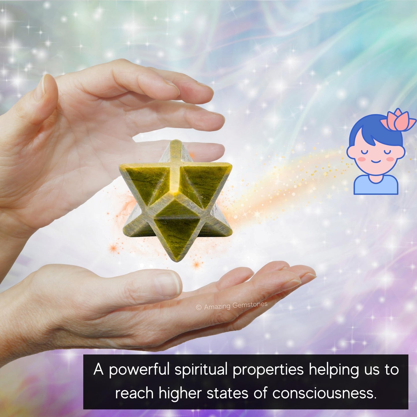 Amazing Gemstone Vesuvianite Merkaba Crystal - 0.75 Inches Metaphysical Merkaba Star for Meditation - Energetic Tetrahedron Crystal and Healing Stones for Spiritual Growth and Healing (15-20mm)
