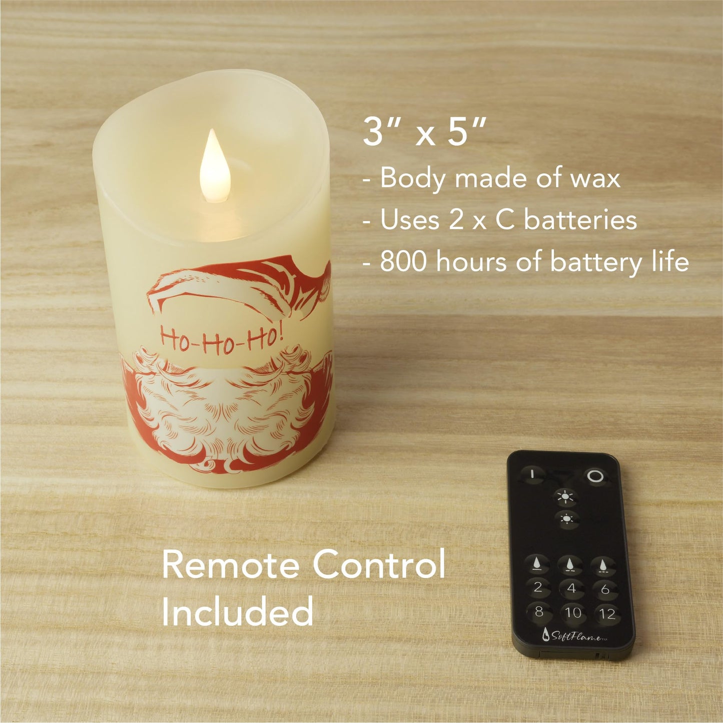 Softflame Christmas Flameless Candles with Remote Control, 3"x 5""Battery Operated Flickering 3D Wick Real Wax Pillar Santa Claus Candle"