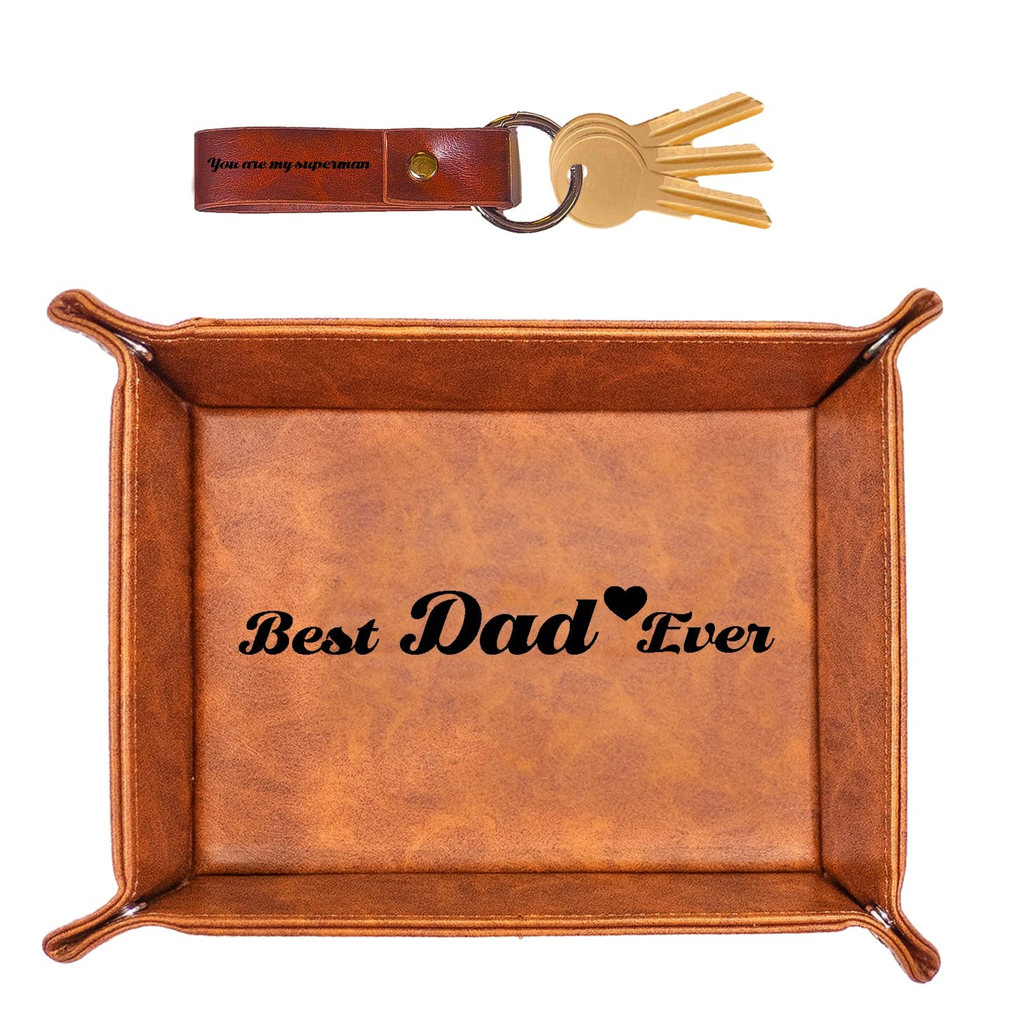 Best Dad Ever Gifts for Dad from Daughter Son Kids,Cool Christmas Birthday Gifts for Dad Who Wants Nothing, Men Valet Tray & Keychain