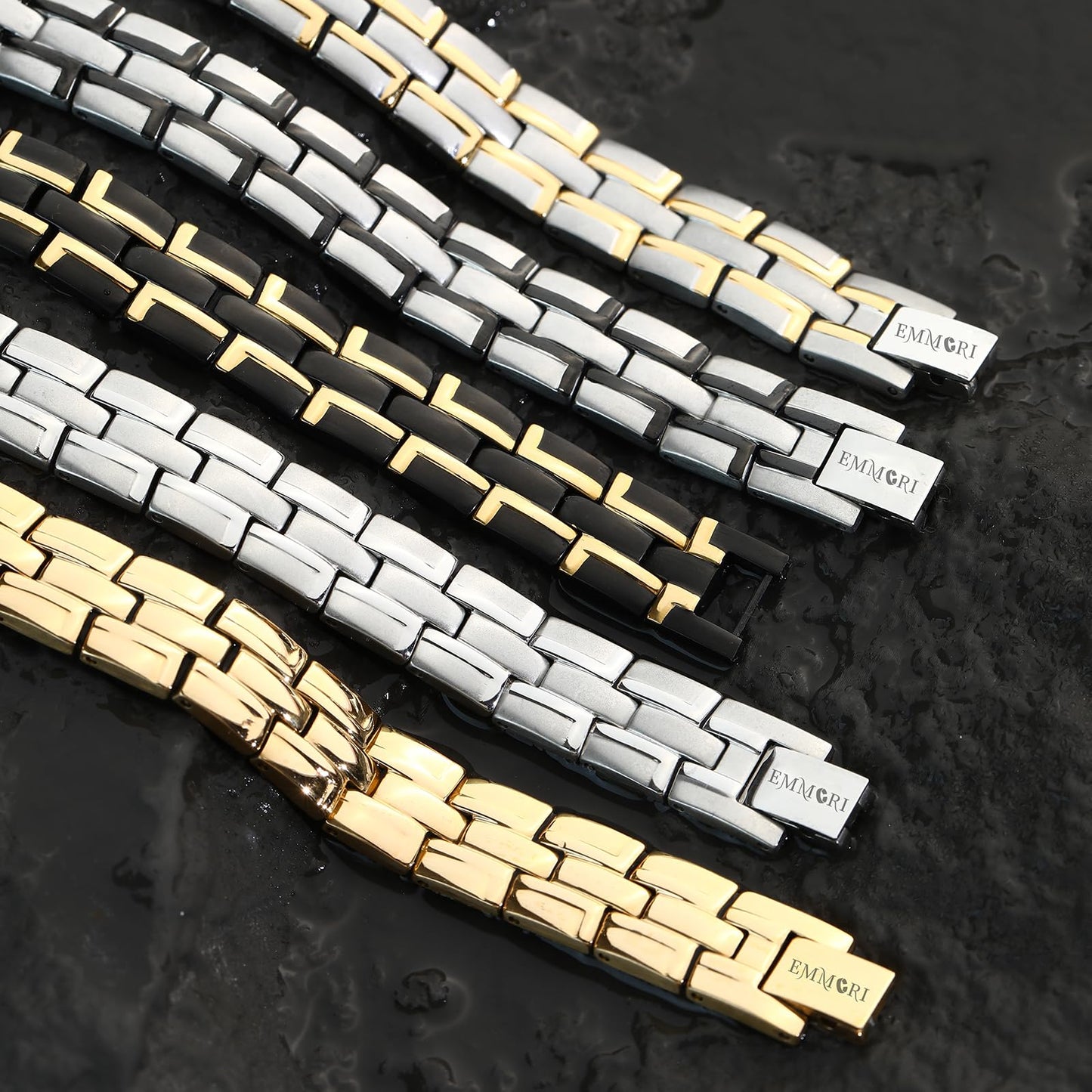 Emmori Stainless Steel Magnetic Therapy Bracelet For Men Women & Adjustable Length with Sizing Tool & Retro Bracelet Jewelry (Silver-Gold)