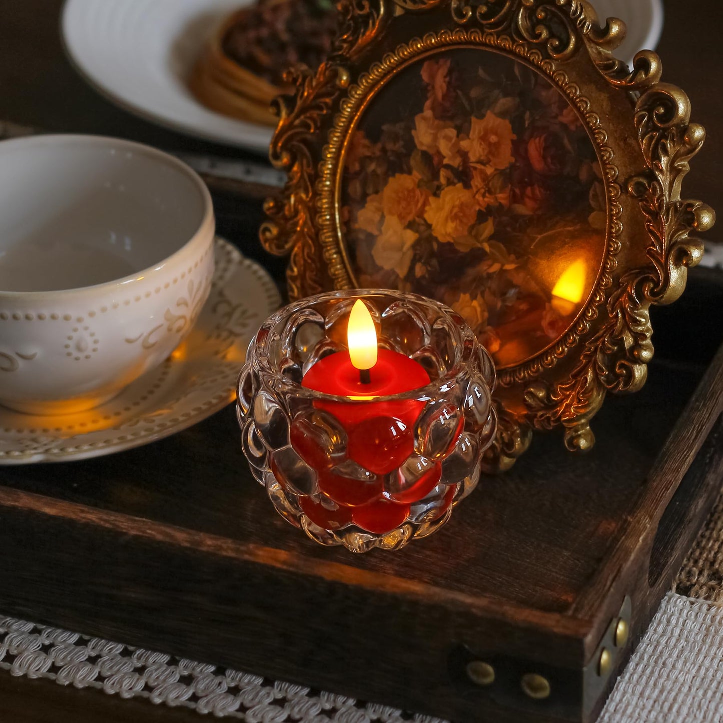 Mavandes Small Flickering Tea Light Flameless Candles with Battery and Remote,1.5" x2.5"" Red LED 2/4/6/8H Timer Votive Battery Operated Pillar Plastic Long Lasting 6pcs Tealight Candles"
