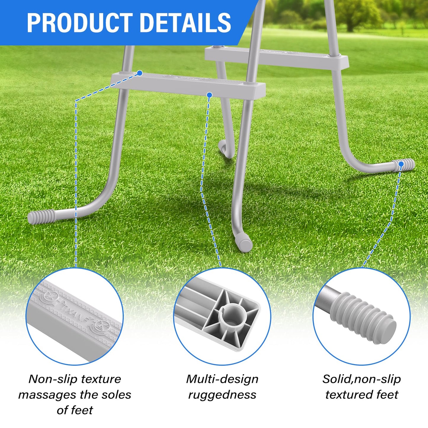TIXANF 42" 3-Step Steel Frame Above Ground Swimming Pool Ladder,Heavy Duty Double Sided Removable Pool Steps,Pool Ladder Steps with Non-Slip Plastic Steps for Entry and Exit