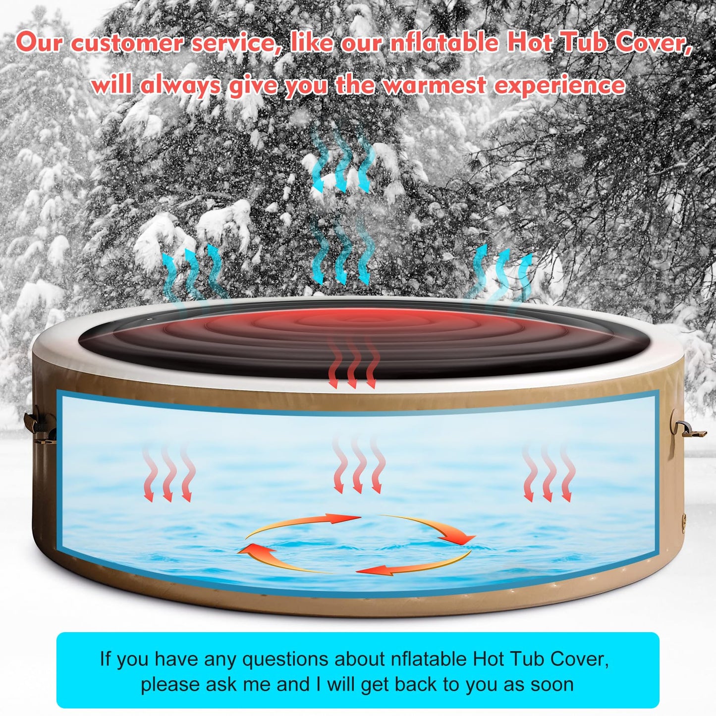 Inflatable Hot Tub Cover Round Replacement All Saluspa Intex Spa Covers Insert One Size Fits All Insulated Thermal Energy Saving Hot Tub Lid Replacement Used for Rain-Proof Snow-Proof （with Handle）