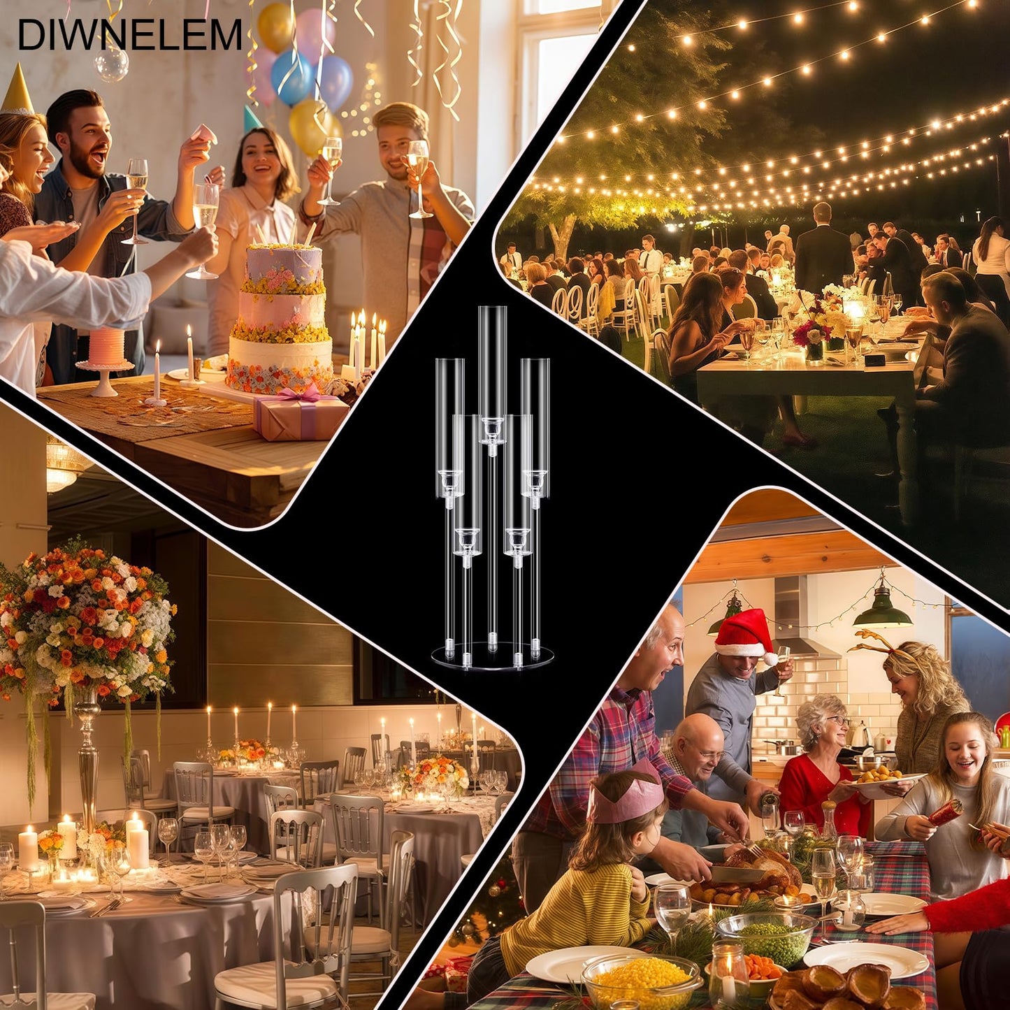 DIWNELEM 4Pcs Acrylic Candelabra Centerpieces for Wedding 5 Arm Clear Candle Candlesticks Holders 25.5" Tall Crystal Taper Candlestick with Shade Fit 0.87'' Led Candle for Christmas Party Home Decor"