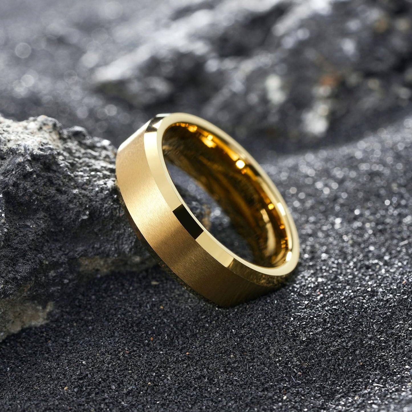 King Will 7mm Basic Tungsten Rings For Men Gold Wedding Band Polished Edge Brushed Matte Promise Ring Comfort Fit (Size 7)