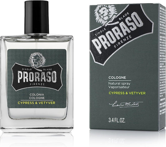 Proraso Cypress and Vetvyer Cologne - Masculine Woody Earthy Eau de Cologne - Bergamot, Cypress, Cedarwood & Vetiver Fragrance for Men - 3.4oz