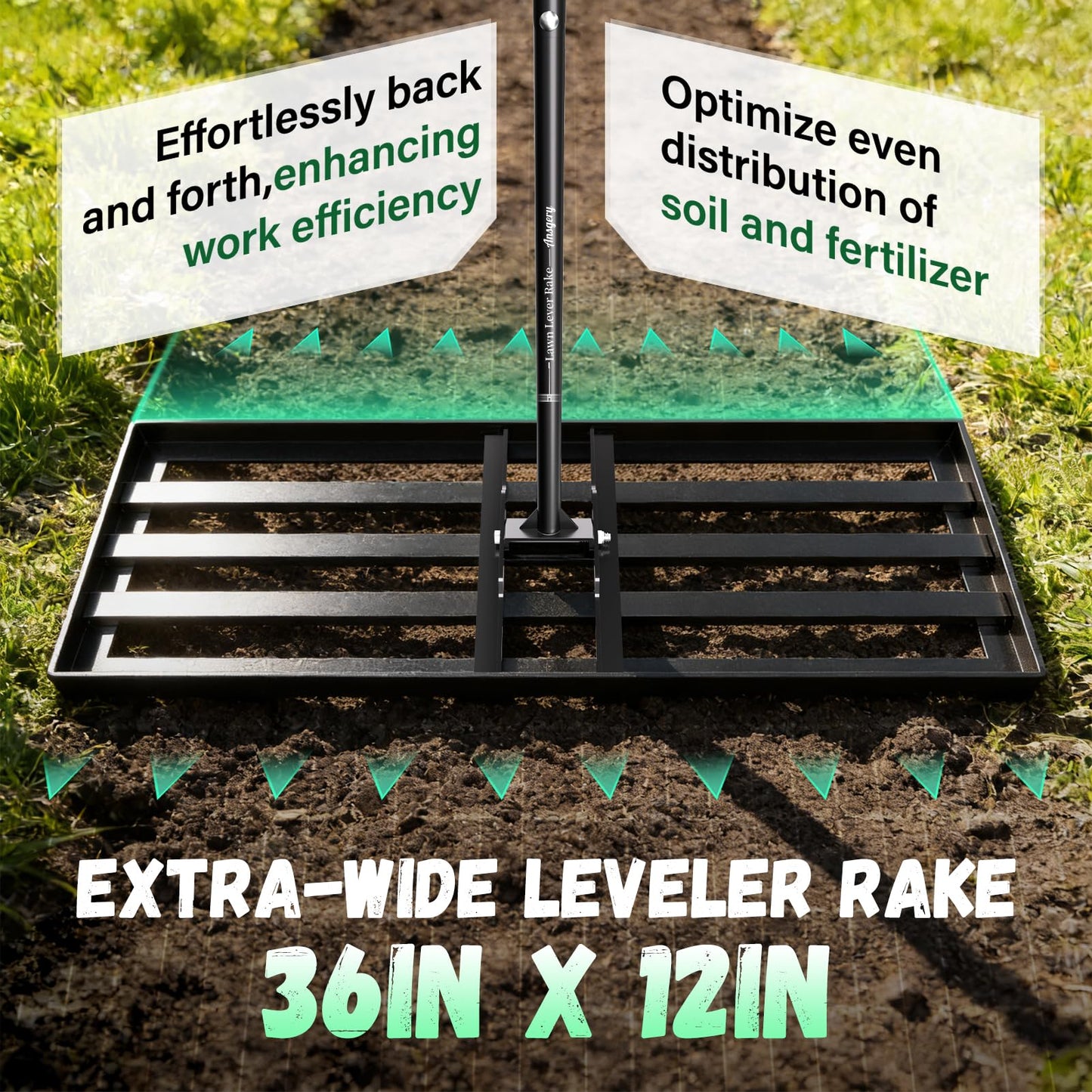 Lawn Leveling Rake 36X12 inch,Lawn Leveler with 78" Long Handle,Heavy Duty Ground Leveler for Yard,Sand,Dirt,Golf and Farm,Effort Saving Lawn Leveling Tool,Landscape Leveling Rake