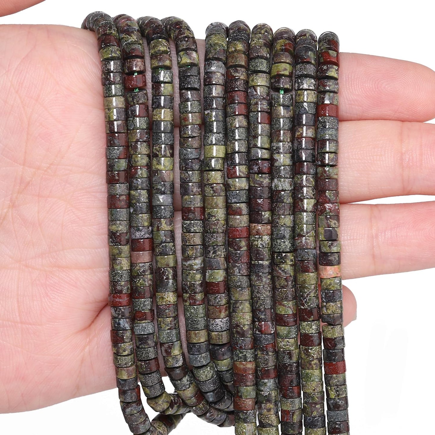 NITOPUPU 150Pcs 4×2mm Natural Dragon Blood Jasper Spacer Stone Beads for Jewelry Making Supplies, Loose Semi Flat Round Gemstone Tube Beads for Bracelets DIY Crafts