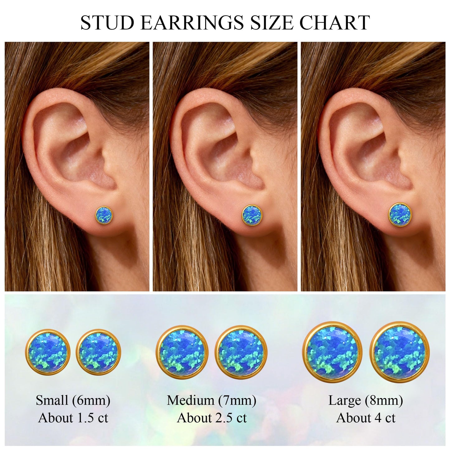 JiayangJY Silver Blue Fire Opal Stud Earrings for Women 18K Yellow Gold Plated Sterling Silver Round Shape 6mm Opal Earrings with Push Back