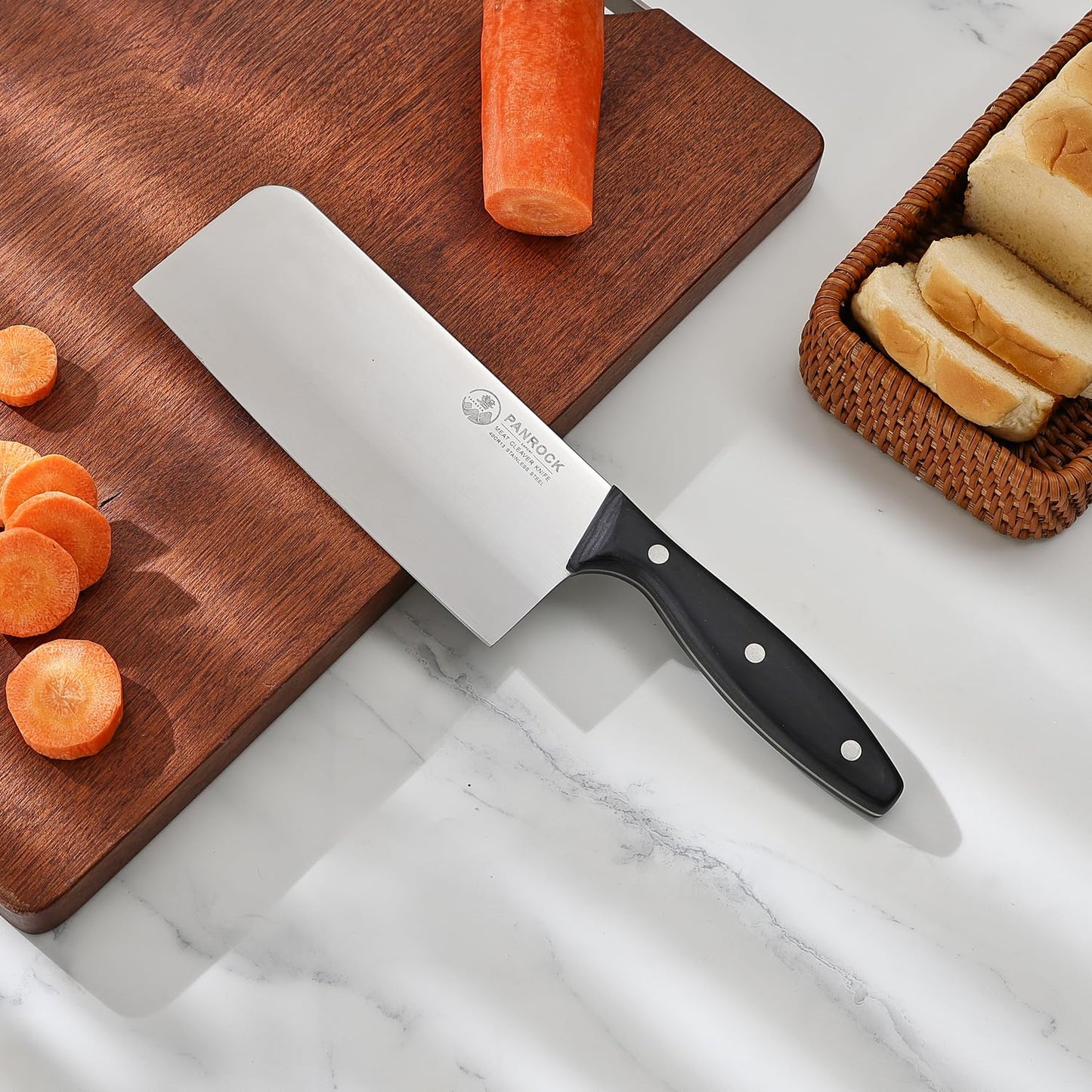 PANROCK Chinese Cleaver Knife 7 Inch, Meat Knife Ultra Sharp Lightweight for Kitchen - High Carbon Steel Blade with Mirror Finish No Stain, Anti-Slip Ergonomic Handle in Gift Box