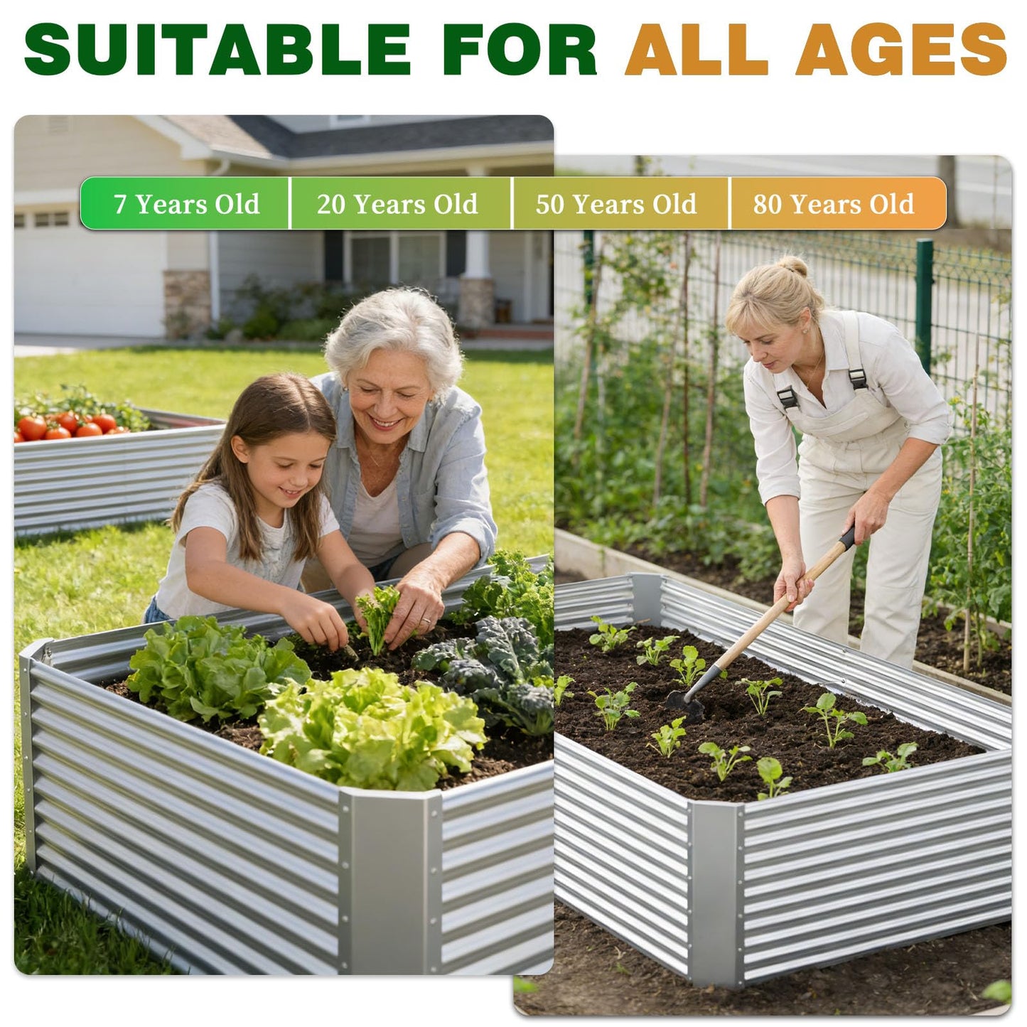 Annzoe 3 Pcs 4 x 2 FT Galvanized Steel Raised Garden Bed for Outdoor Gardening, Durable Metal Planter Box for Vegetables, Herbs, and Flowers, Easy Assembly & Rust Resistant