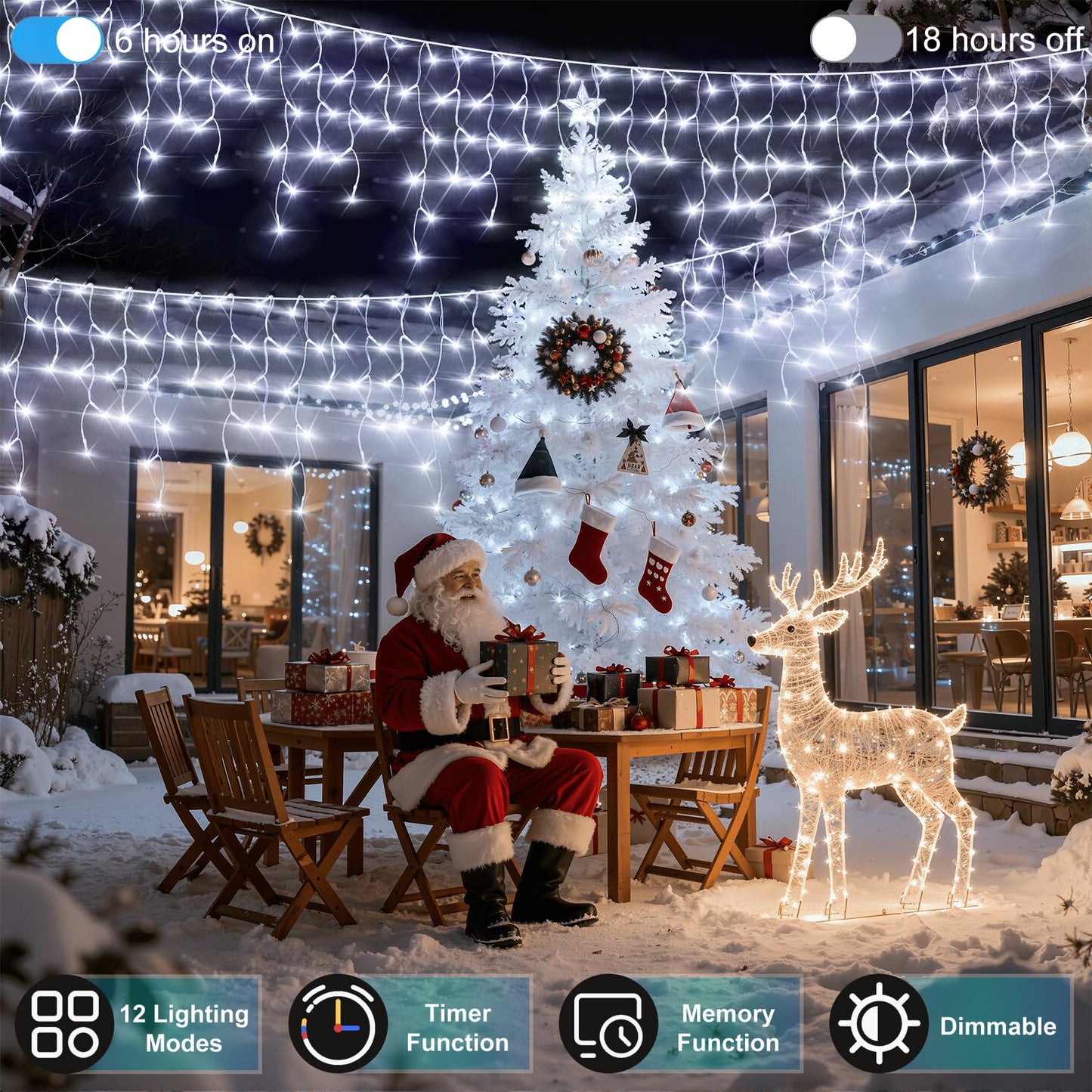 1620LED 164ft Christmas Lights, 360Drops 12 Modes Cool White Christmas String Lights Outdoor Dimmable, Waterproof Christmas Decoration Fairy Lights with Timer for Indoor Eaves Party Patio Window Fence